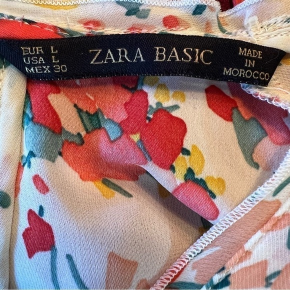 Zara Basic Womens Cream Floral 3/4 Sleeve Blouse, Size Large - Picture 10 of 12